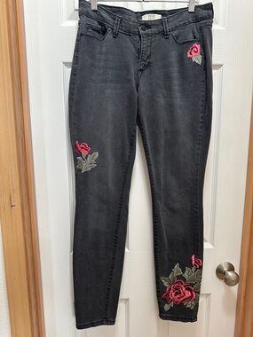 Vintage America Blue’s High-Rise Women’s Jeans with Pink Rose Embroidery